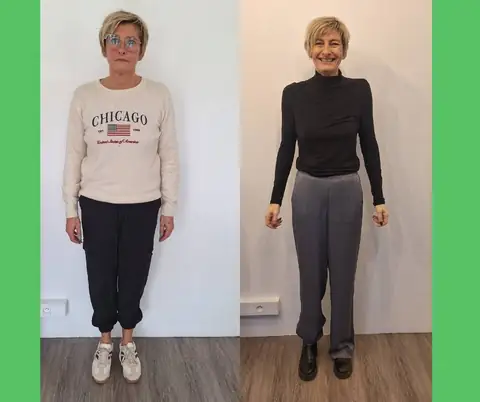 Une membre du club Dax Espace Nutrition de face, avant puis après